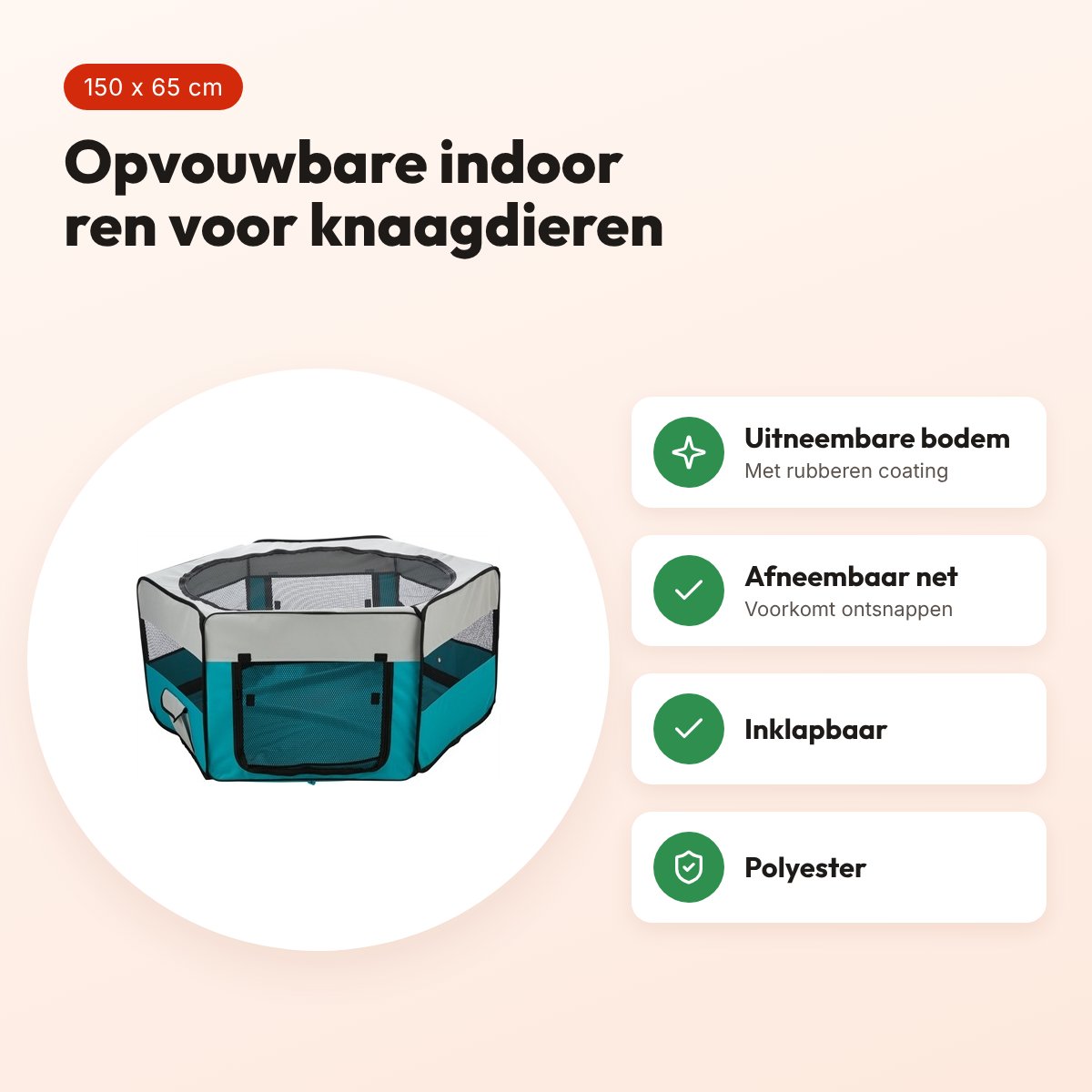 Trixie Indoor ren voor knaagdieren turquoise/grijs 150 x 65 cm – opvouwbaar – voordelen