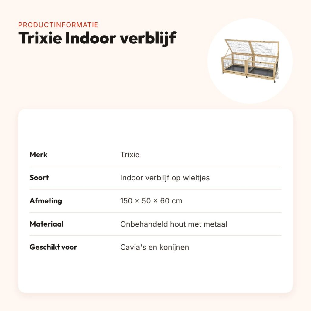 Trixie Indoor verblijf cavia's en konijnen 150 x 50 x 60 cm – wieltjes – productinformatie