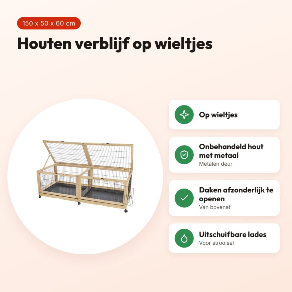 Trixie Indoor verblijf cavia's en konijnen 150 x 50 x 60 cm – wieltjes – voordelen