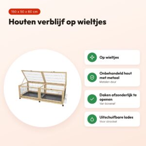 Trixie Indoor verblijf cavia's en konijnen 150 x 50 x 60 cm – wieltjes – voordelen