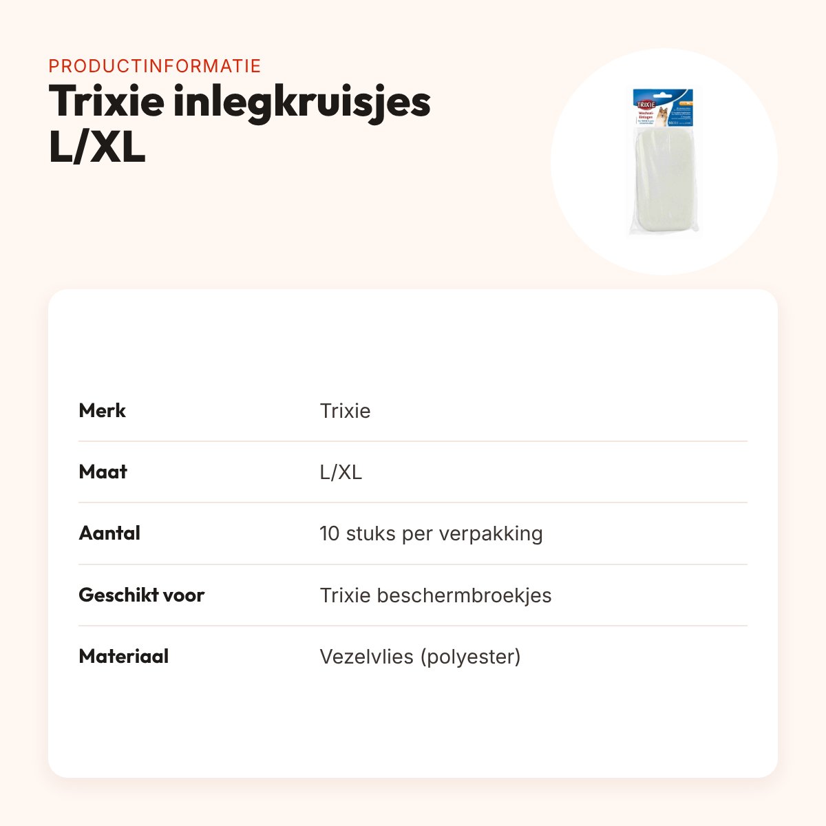 Trixie inlegkruisjes voor beschermbroekjes L/XL – 10 stuks – productinformatie