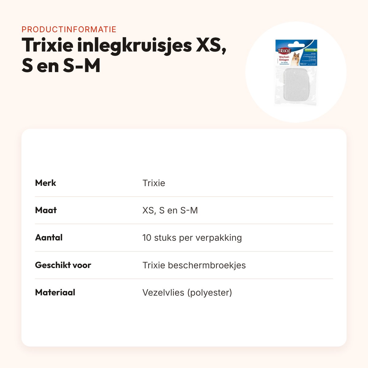Trixie inlegkruisjes voor beschermbroekjes XS, S en S-M – 10 stuks – productinformatie