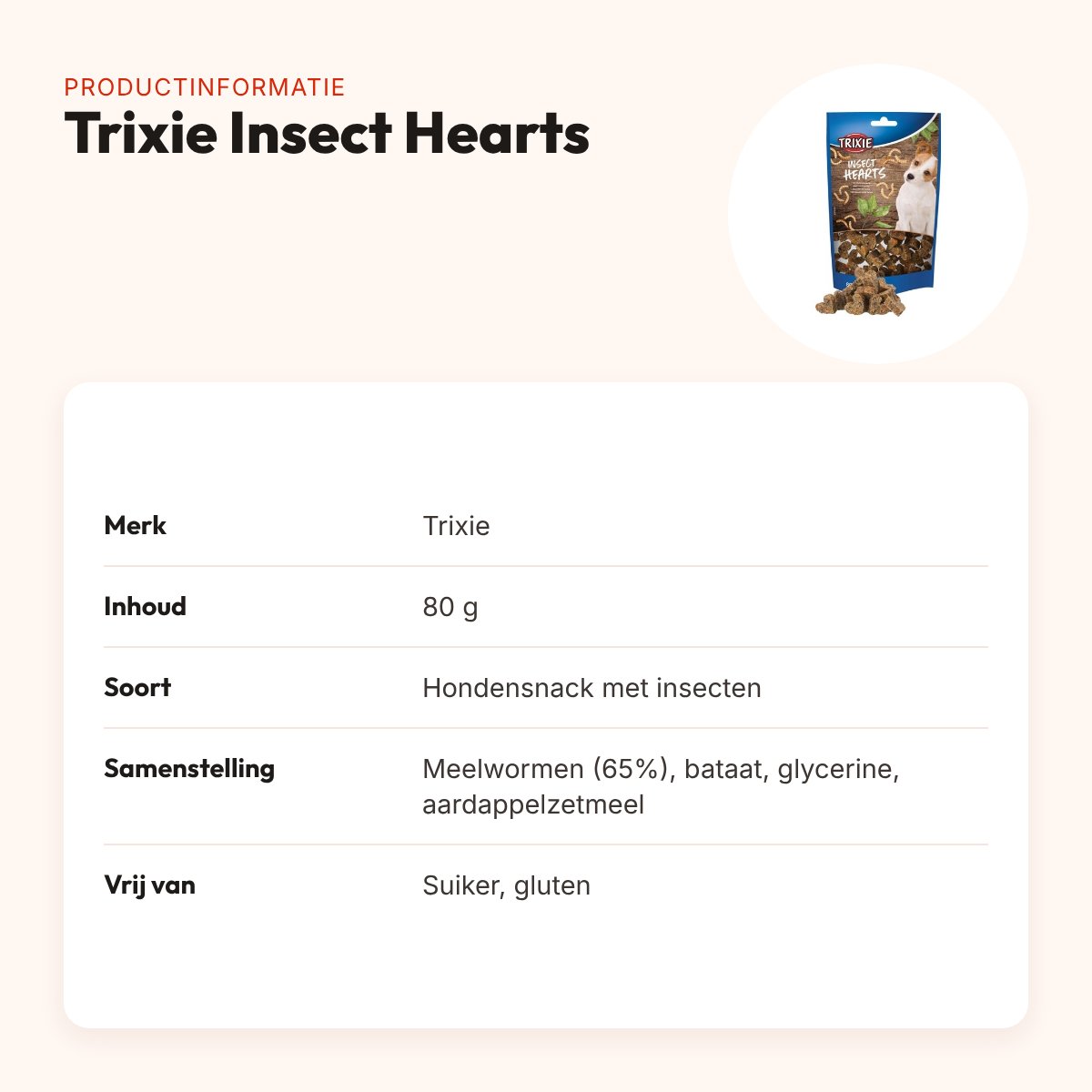 Trixie Insect Hearts met meelwormen 80 g – glutenvrije hondensnack – productinformatie