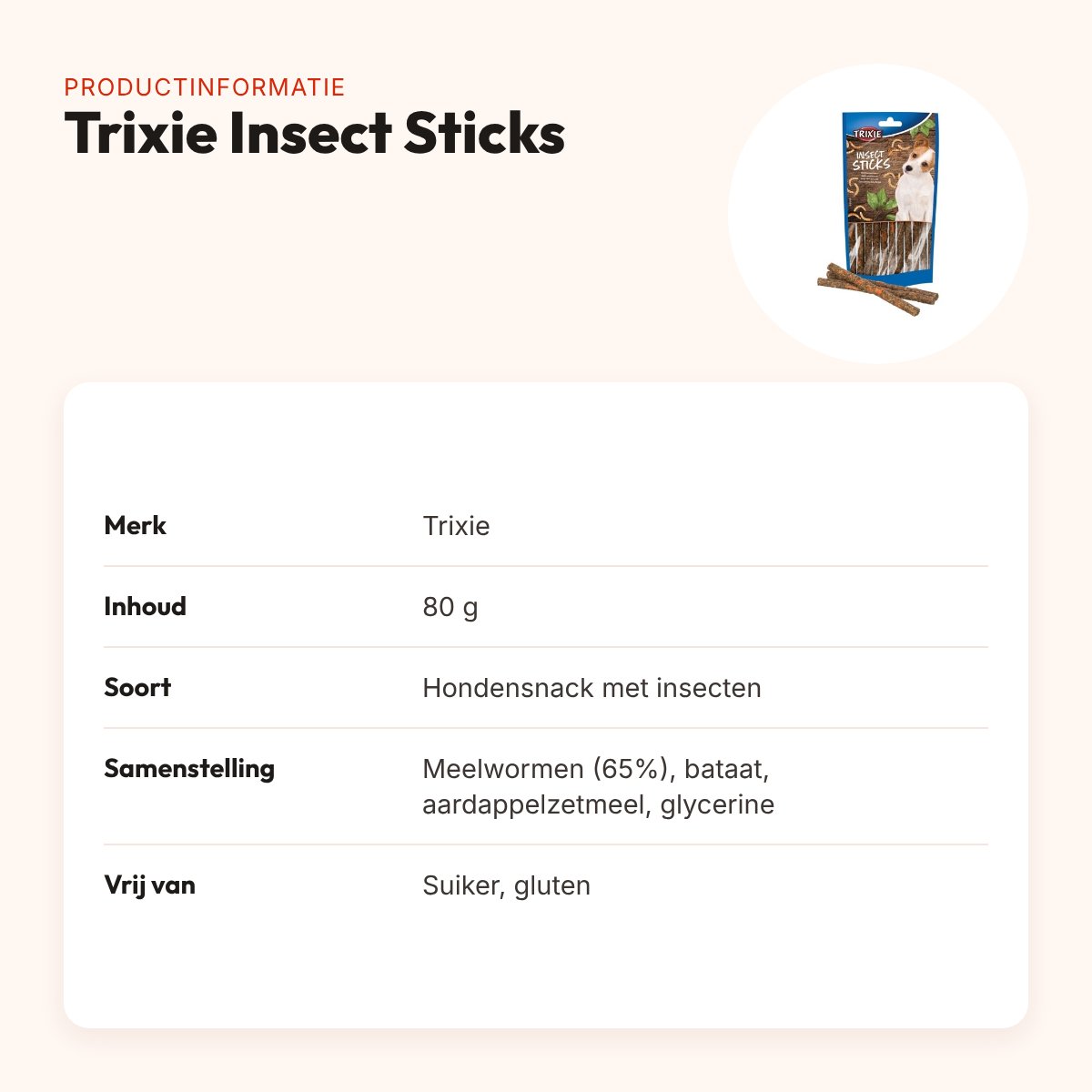 Trixie Insect Sticks met meelwormen 80 g – glutenvrije hondensnack – productinformatie
