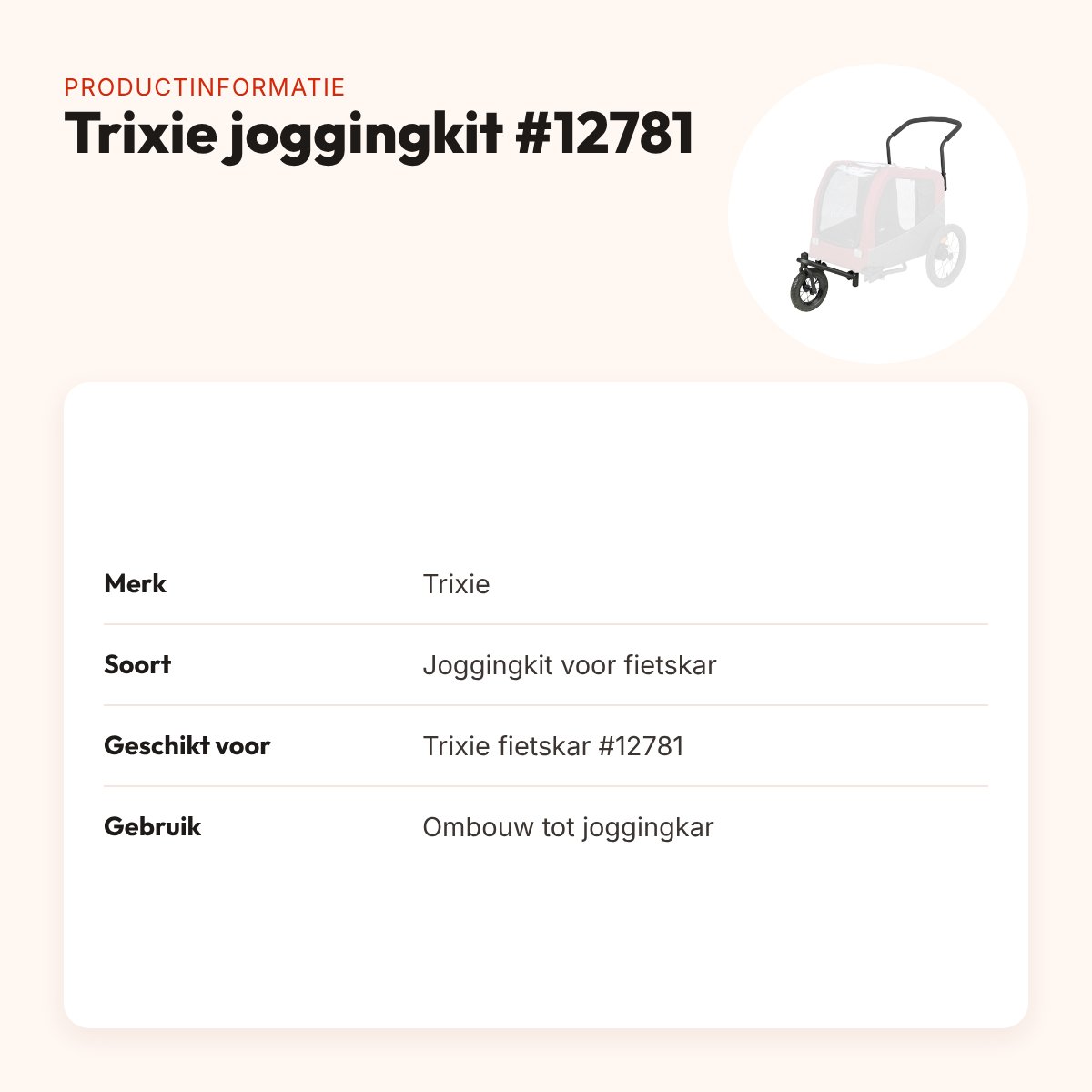 Trixie joggingkit voor fietskar #12781 – met zwenkwiel en rem – productinformatie