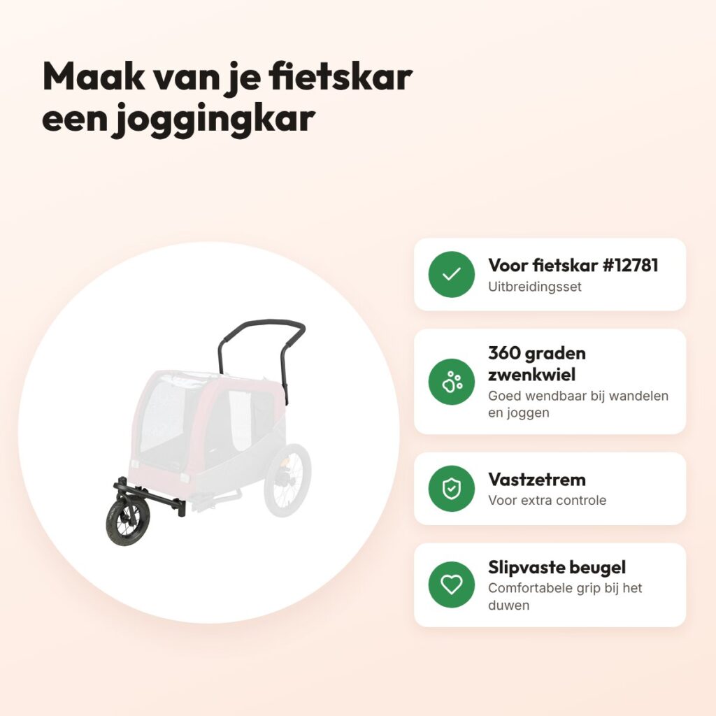 Trixie joggingkit voor fietskar #12781 – met zwenkwiel en rem – voordelen