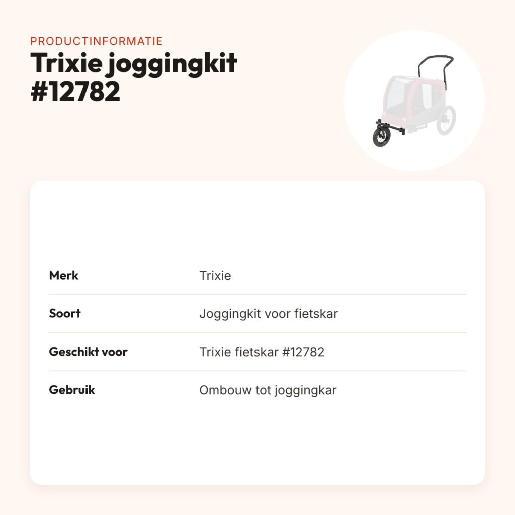 Trixie joggingkit voor fietskar #12782 – met zwenkwiel en rem – productinformatie
