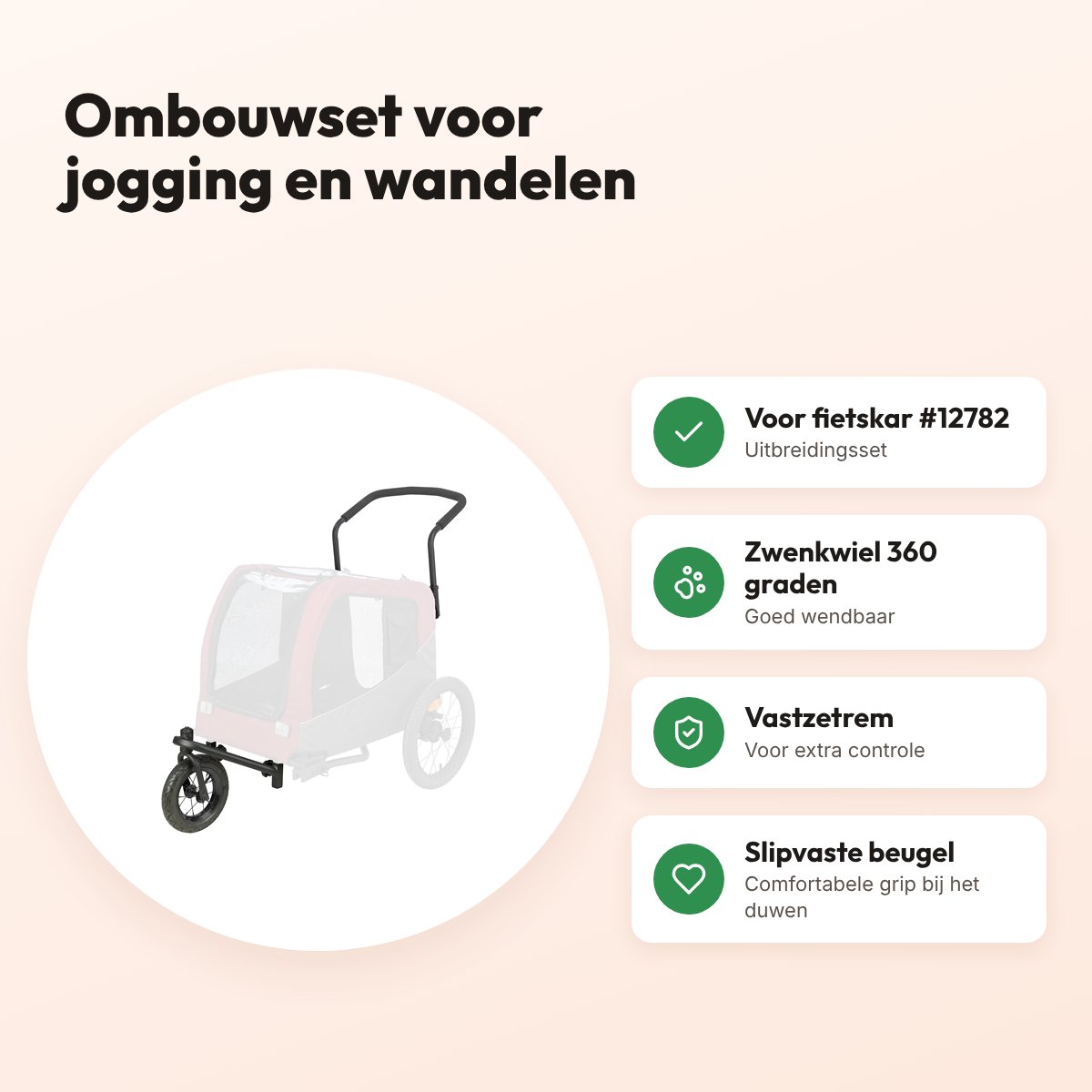 Trixie joggingkit voor fietskar #12782 – met zwenkwiel en rem – voordelen