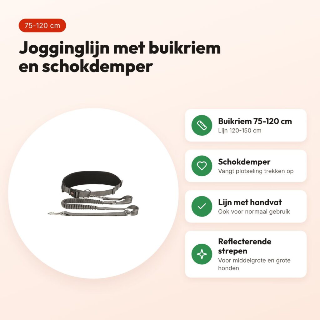 Trixie jogginglijn met buikriem grijs 75-120 cm – met schokdemper – voordelen