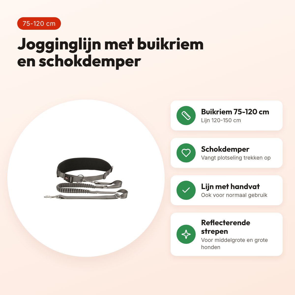 Trixie jogginglijn met buikriem grijs 75-120 cm – met schokdemper – voordelen