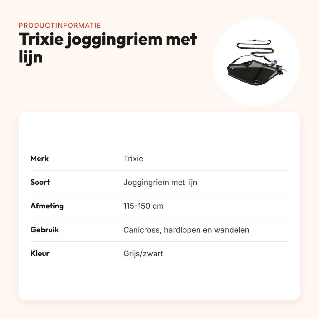 Trixie joggingriem met lijn grijs/zwart 115-150 cm – voor canicross – productinformatie