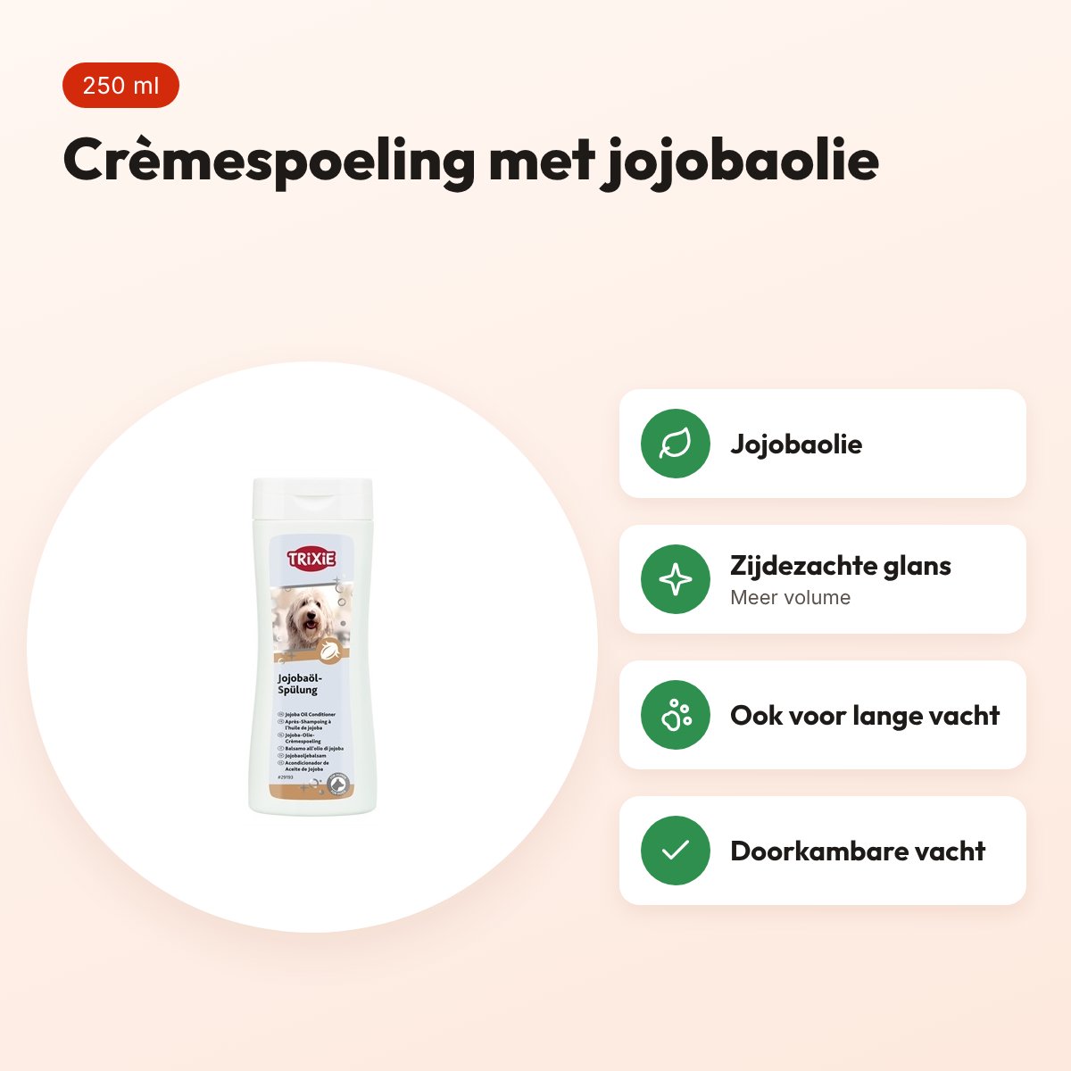 Trixie jojobaolie crèmespoeling hond 250 ml – doorkambare vacht – voordelen