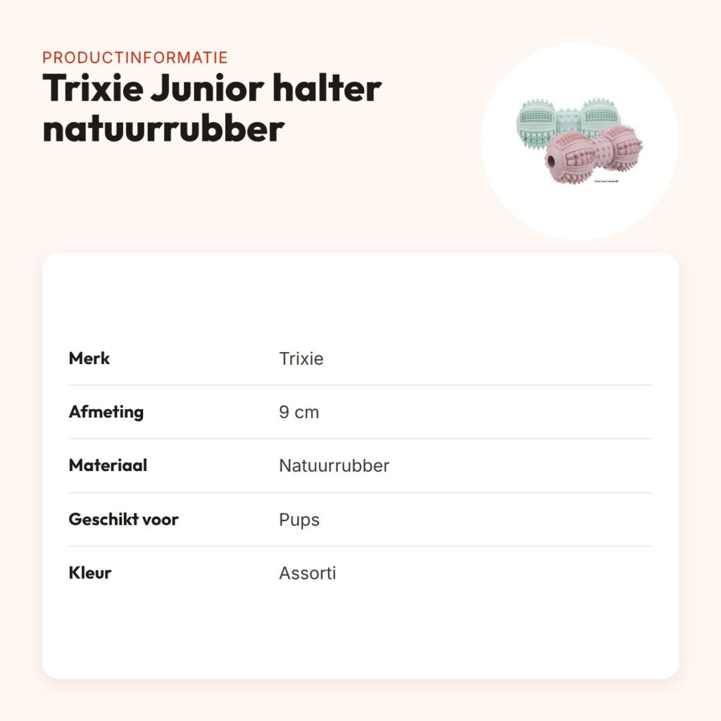 Trixie Junior halter natuurrubber 9 cm – hondenspeelgoed voor pups, assorti – productinformatie