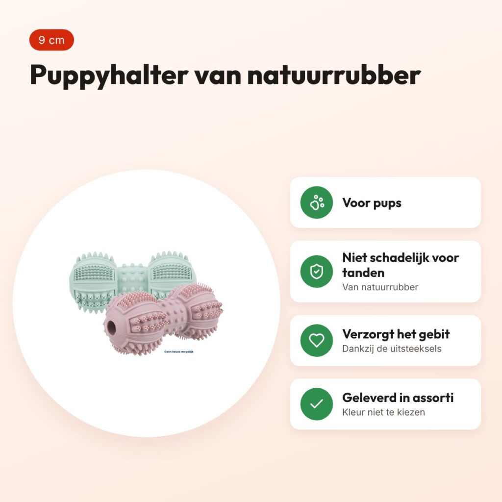 Trixie Junior halter natuurrubber 9 cm – hondenspeelgoed voor pups, assorti – voordelen