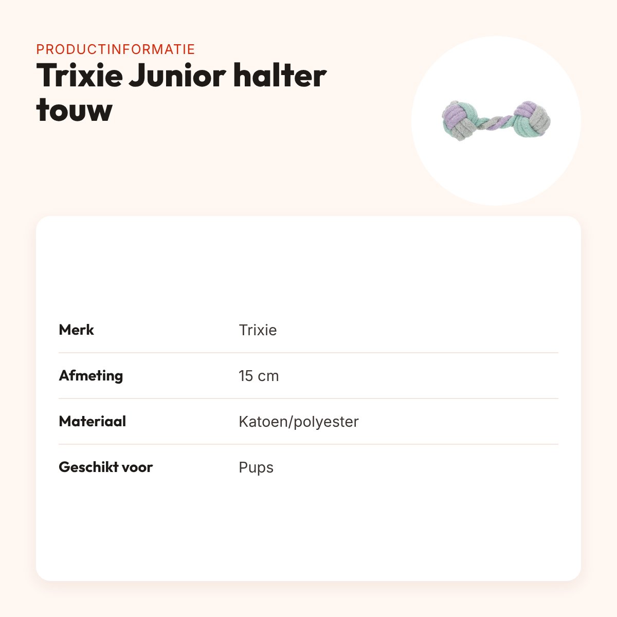Trixie Junior halter touw 15 cm – geknoopt katoen/polyester voor pups – productinformatie