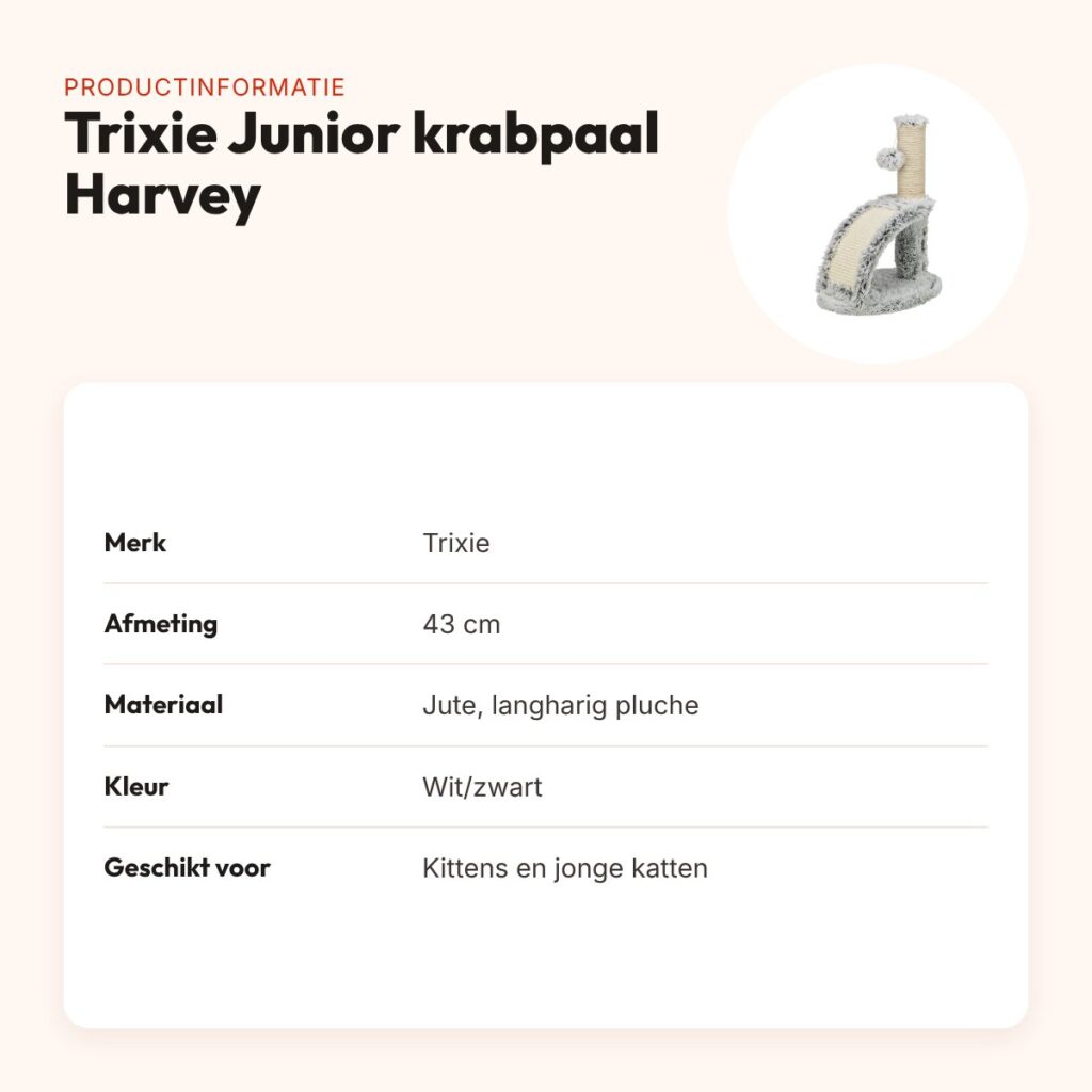 Trixie Junior krabpaal Harvey met borstel wit/zwart 43 cm – productinformatie