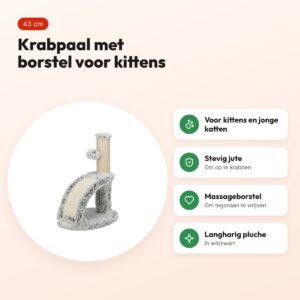 Trixie Junior krabpaal Harvey met borstel wit/zwart 43 cm – voordelen