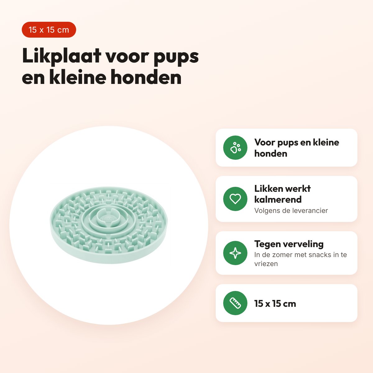 Trixie Junior likplaat mintgroen 15 x 15 cm – voor pups en kleine honden – voordelen