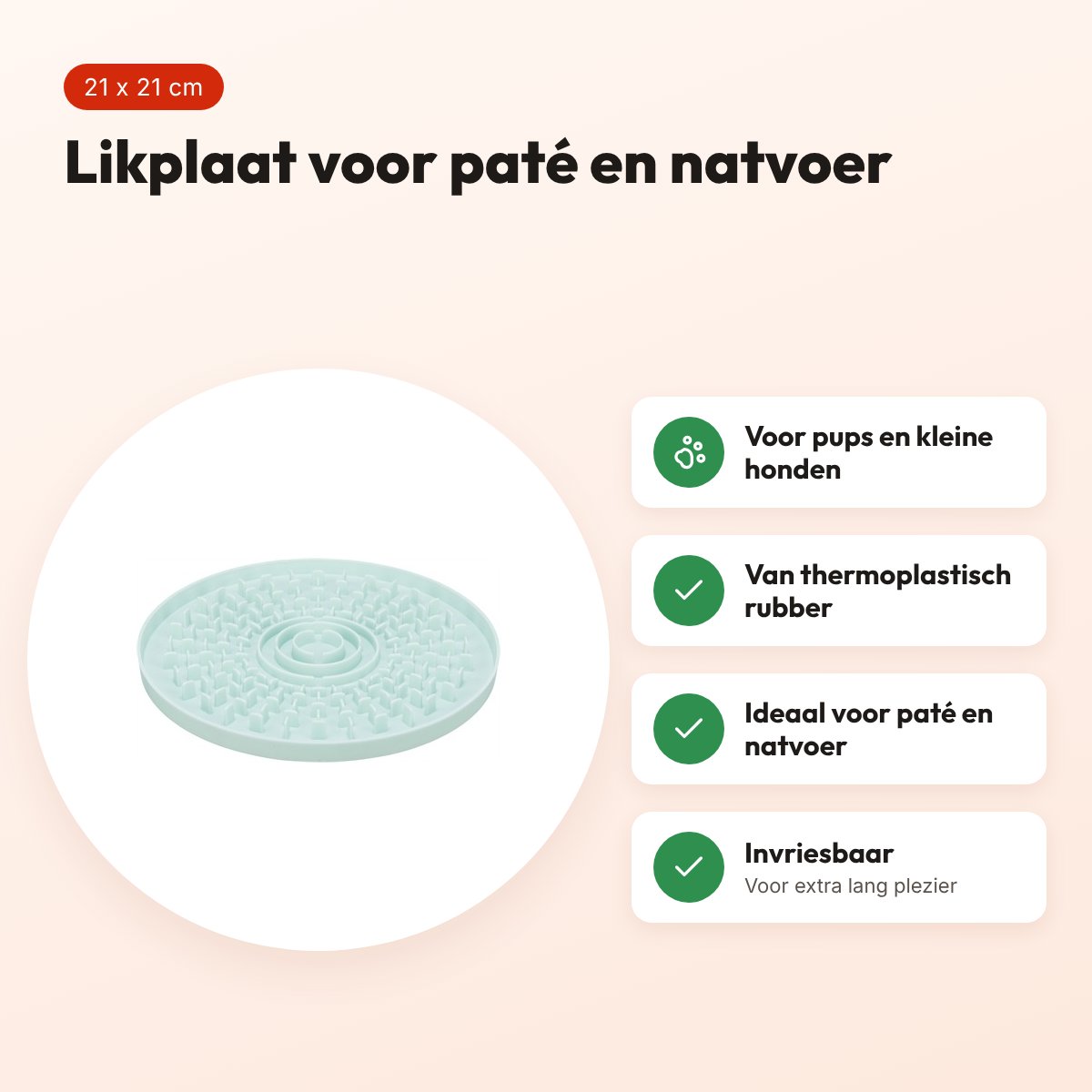 Trixie Junior likplaat mintgroen 21 x 21 cm – voor pups en kleine honden – voordelen