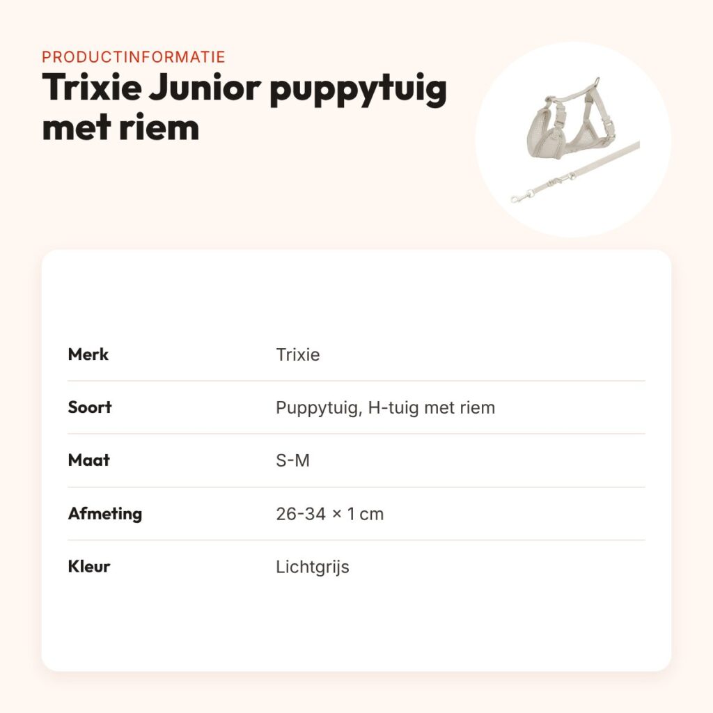 Trixie Junior puppytuig met riem lichtgrijs 26-34 x 1 cm – productinformatie