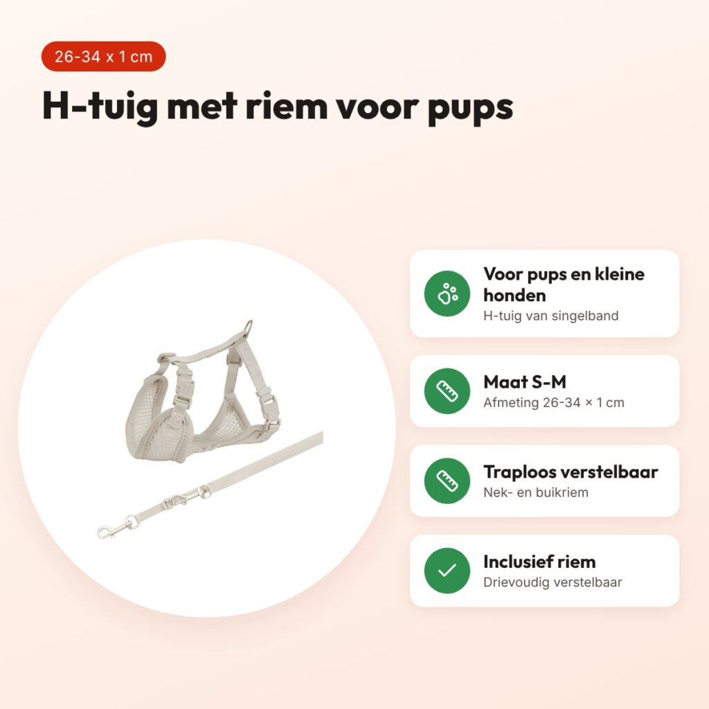 Trixie Junior puppytuig met riem lichtgrijs 26-34 x 1 cm – voordelen
