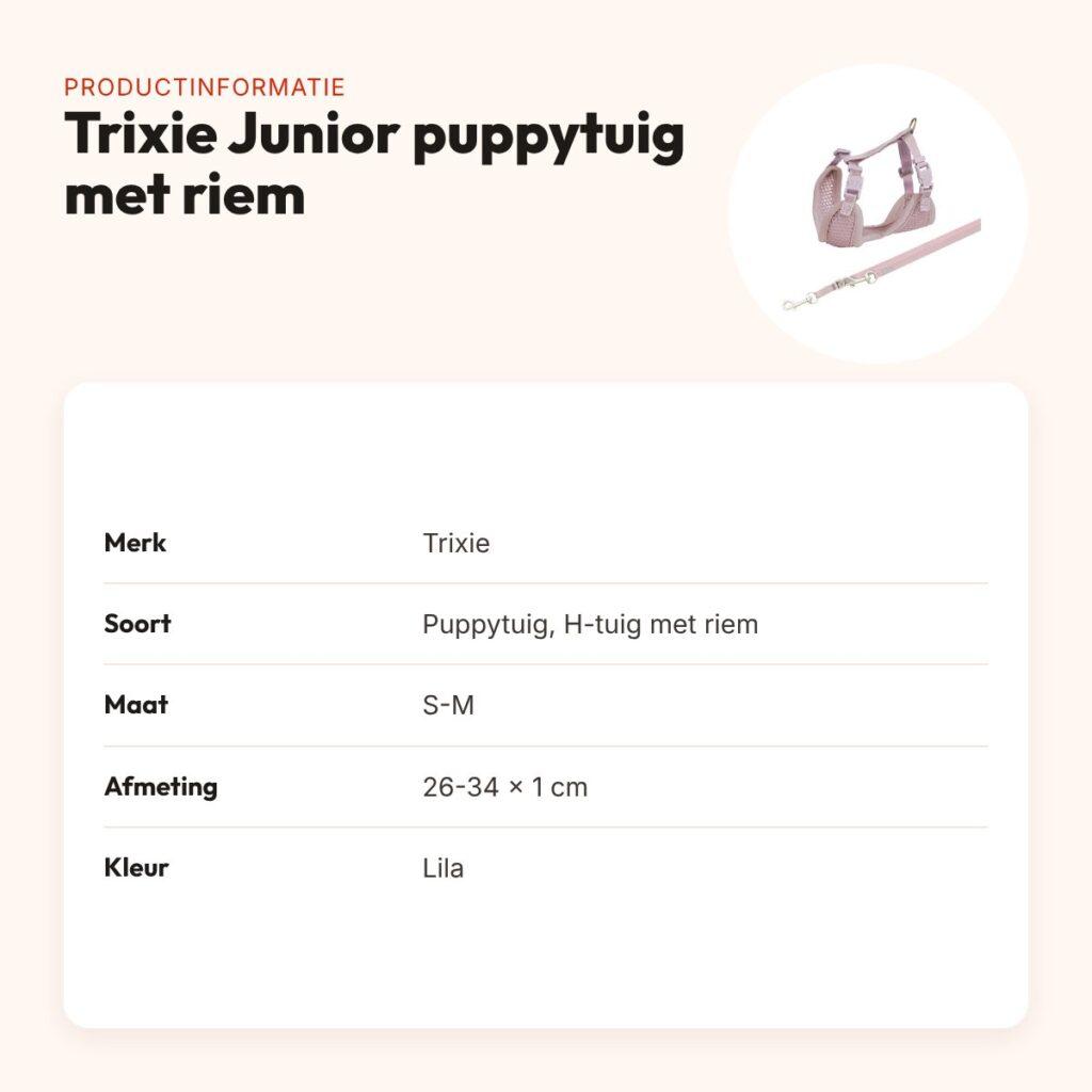 Trixie Junior puppytuig met riem lila 26-34 x 1 cm – productinformatie