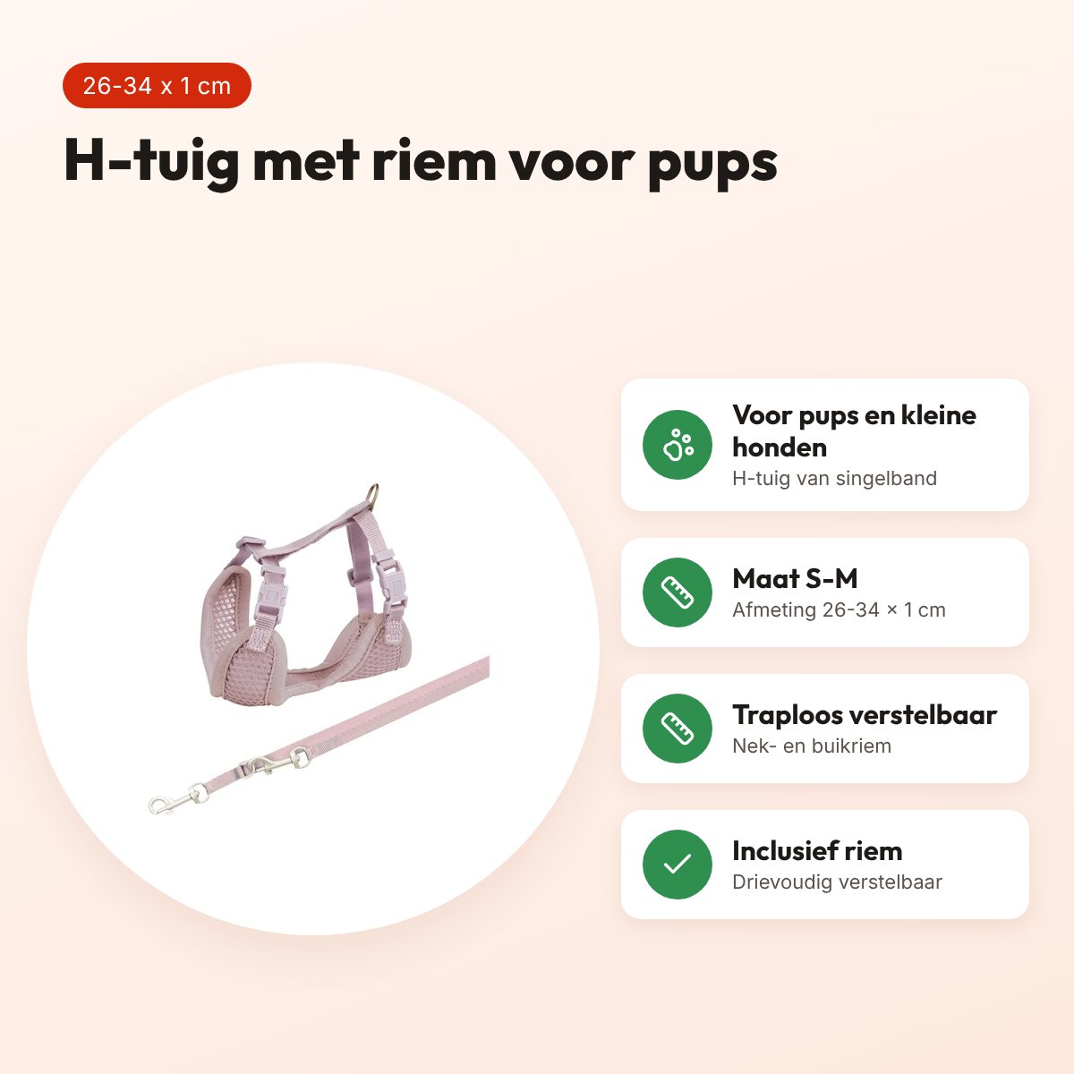 Trixie Junior puppytuig met riem lila 26-34 x 1 cm – voordelen
