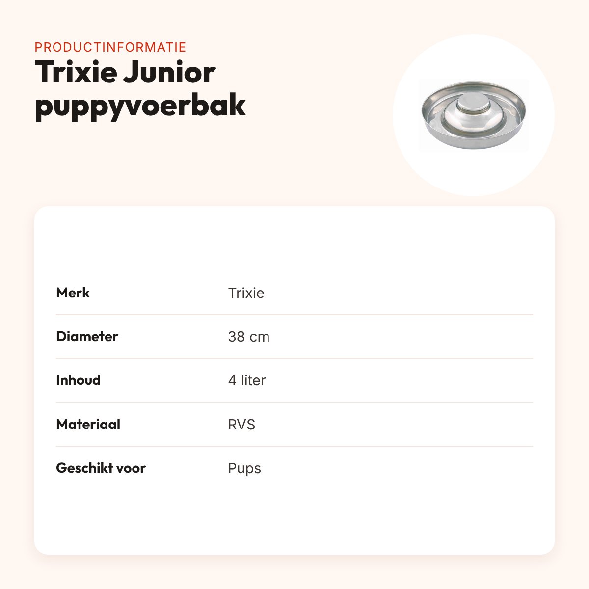 Trixie Junior puppyvoerbak RVS 38 cm 4 liter – met verhoging – productinformatie