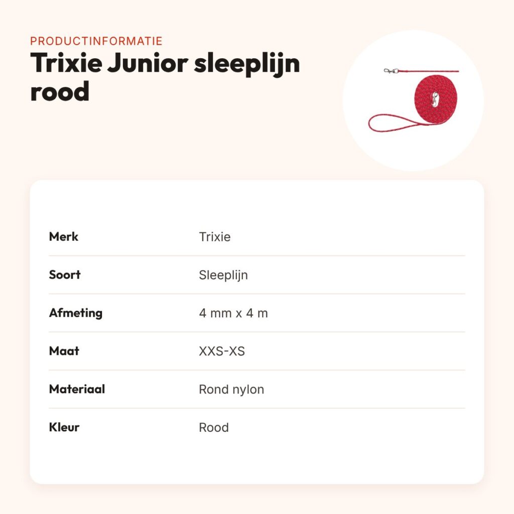 Trixie Junior sleeplijn rood 4 mm x 4 m – rond nylon, met handlus – productinformatie