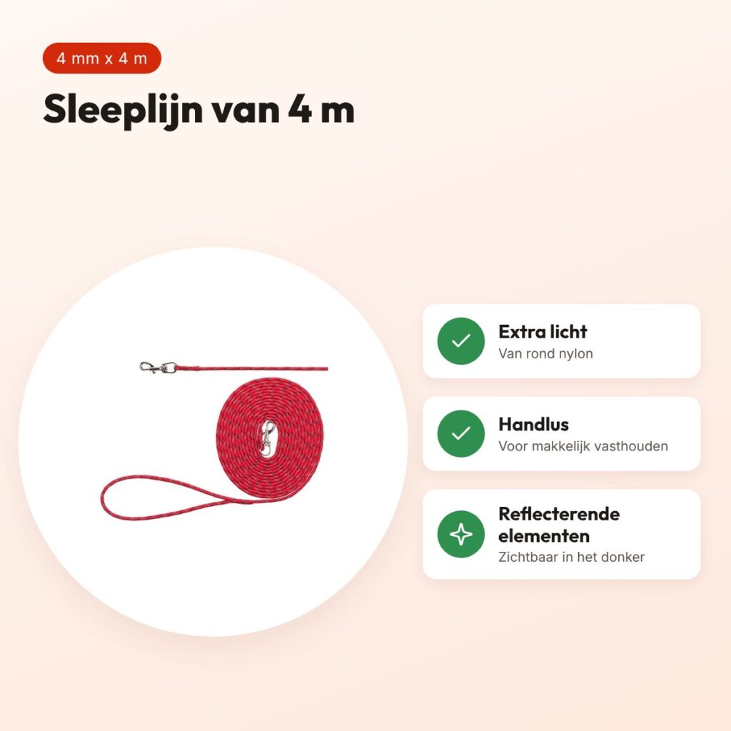 Trixie Junior sleeplijn rood 4 mm x 4 m – rond nylon, met handlus – voordelen