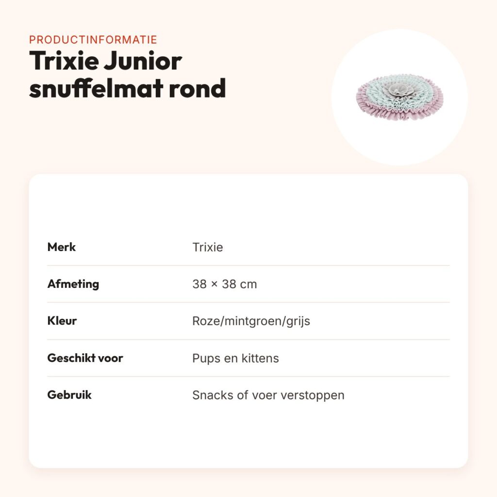 Trixie Junior snuffelmat rond roze/mintgroen/grijs 38 x 38 cm – productinformatie