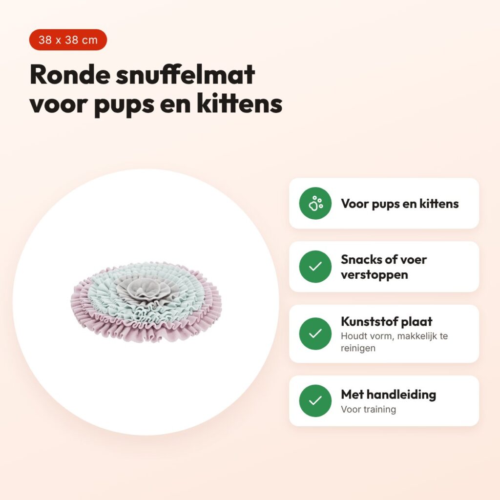 Trixie Junior snuffelmat rond roze/mintgroen/grijs 38 x 38 cm – voordelen