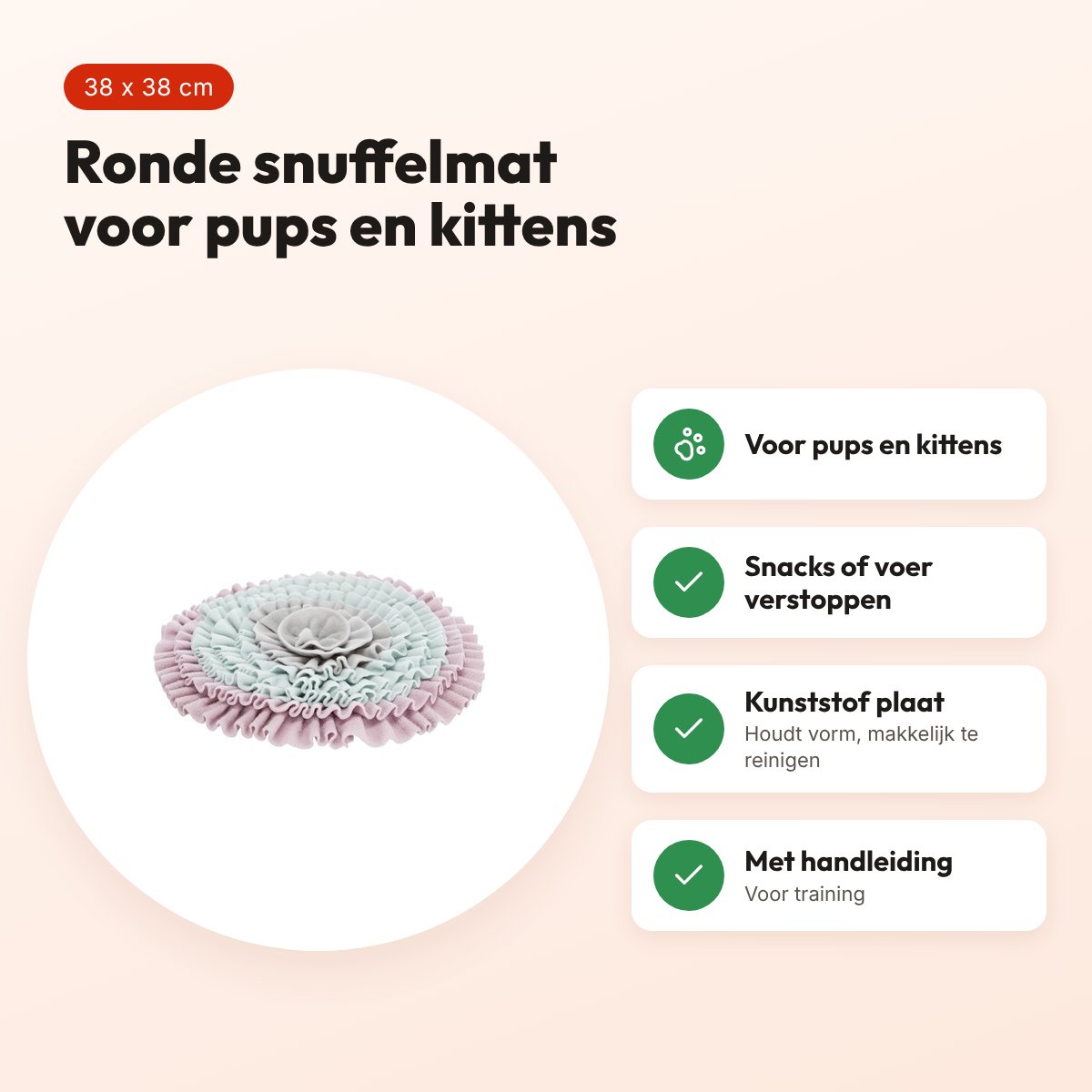 Trixie Junior snuffelmat rond roze/mintgroen/grijs 38 x 38 cm – voordelen