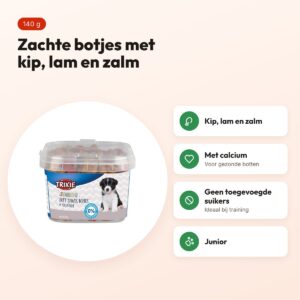 Trixie Junior Soft Snack Bones met calcium 140 g – kip, lam en zalm – voordelen
