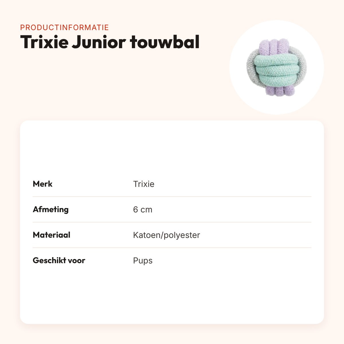 Trixie Junior touwbal 6 cm – geknoopt katoen/polyester voor pups – productinformatie
