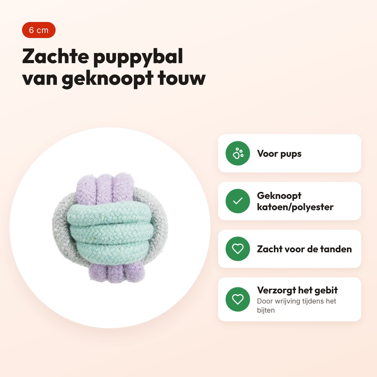Trixie Junior touwbal 6 cm – geknoopt katoen/polyester voor pups – voordelen