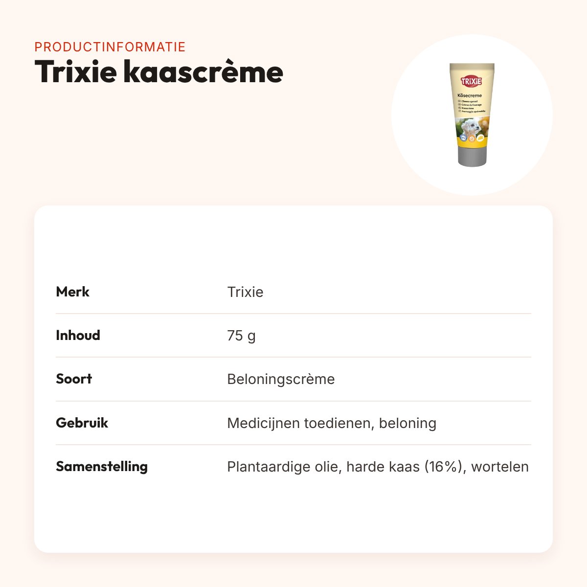 Trixie kaascrème 75 g – hondenbeloning voor het geven van medicijnen – productinformatie