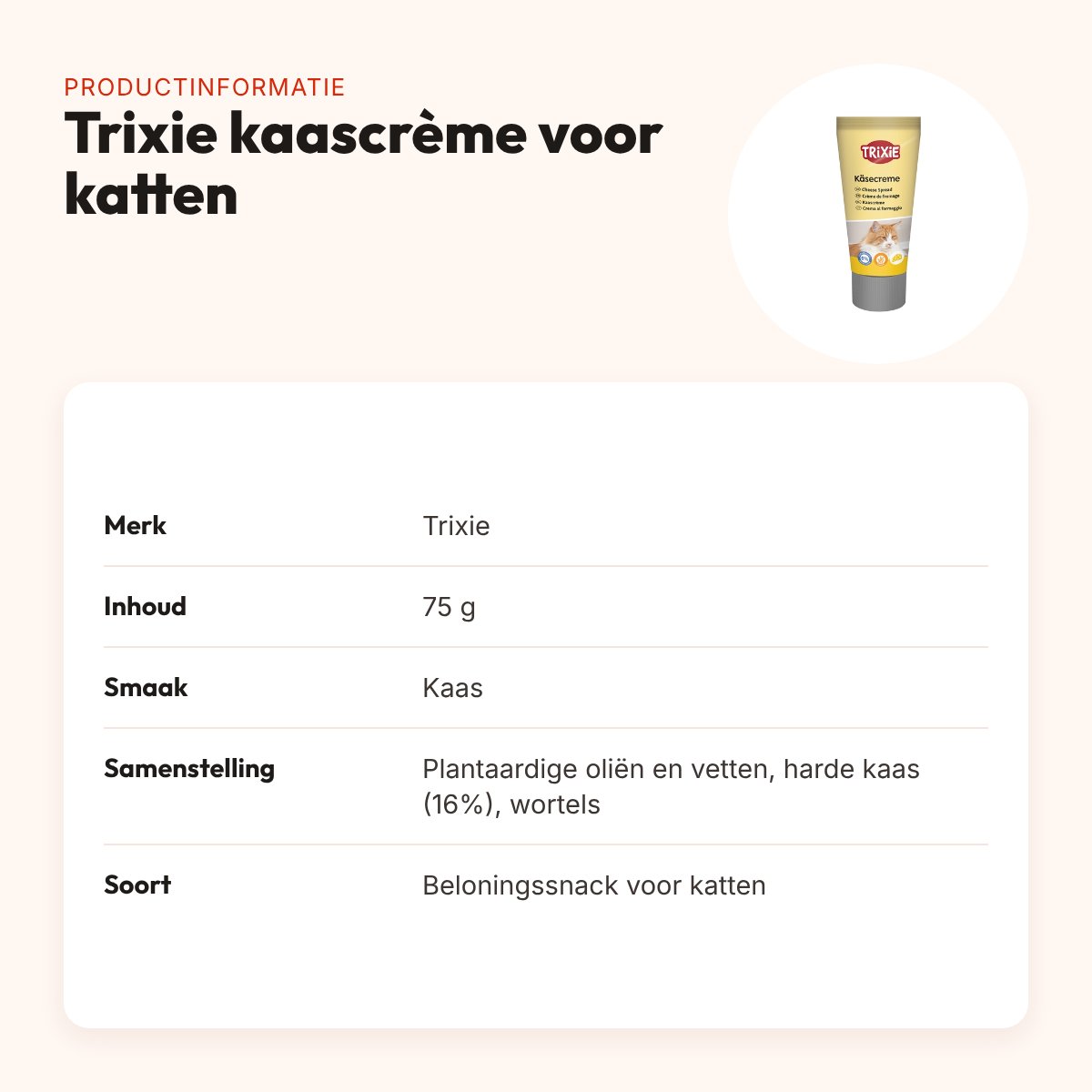 Trixie kaascrème kattensnack 75 g – met taurine – productinformatie