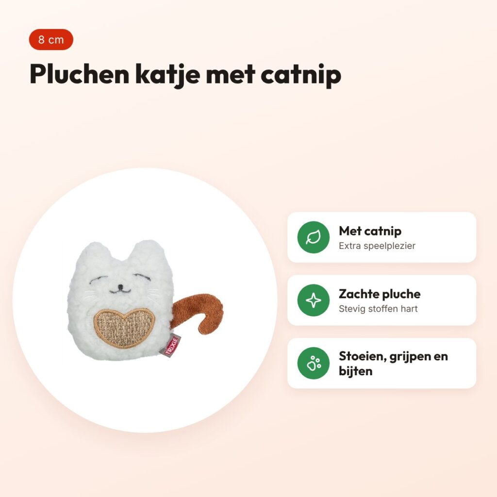 Trixie kat van pluche met catnip 8 cm – wit/beige – voordelen