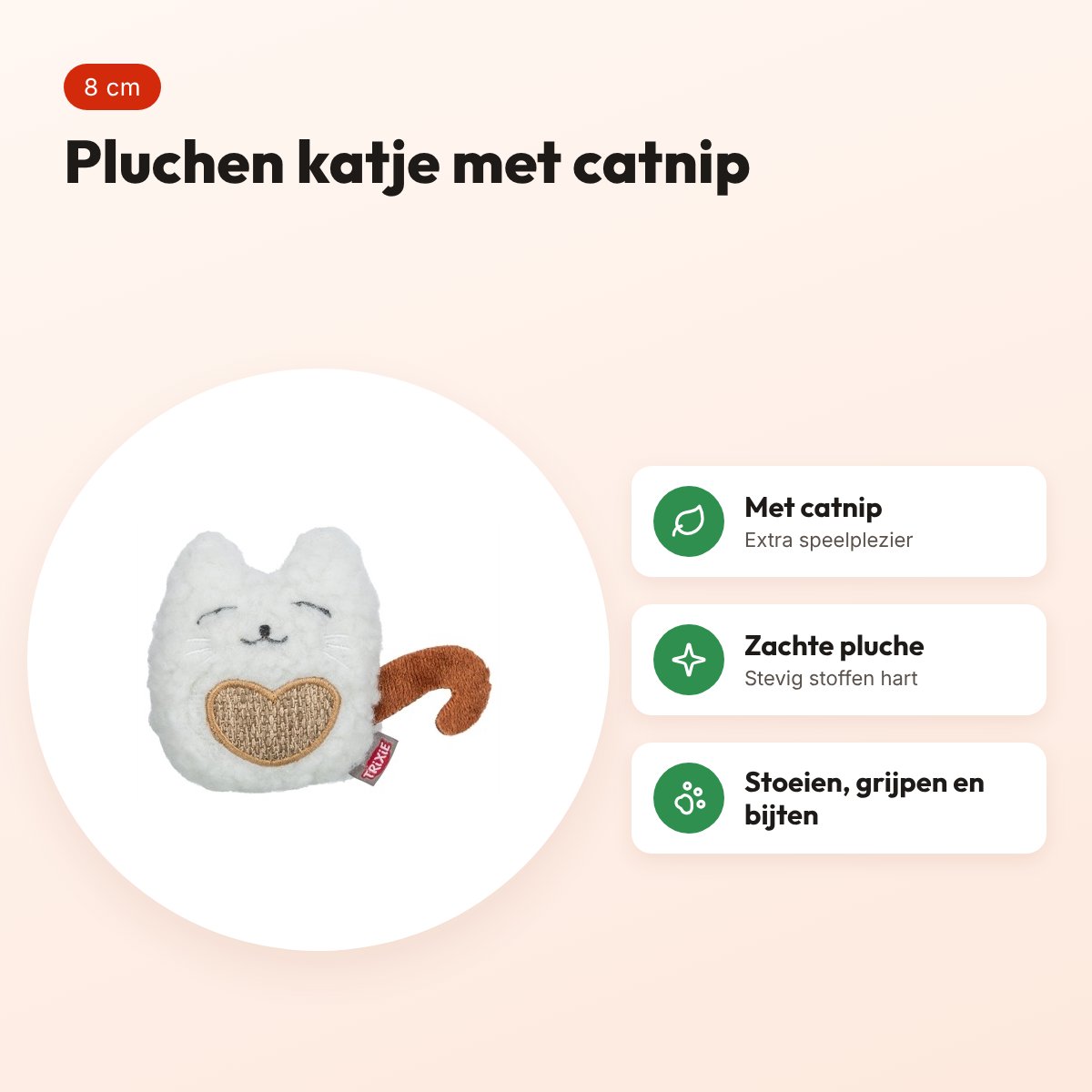 Trixie kat van pluche met catnip 8 cm – wit/beige – voordelen