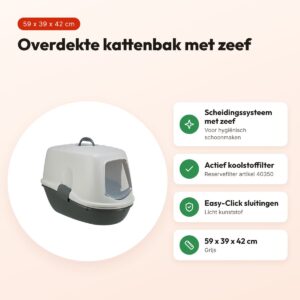Trixie kattenbak Berto Top grijs 59 x 39 x 42 cm – overdekt, met zeef – voordelen