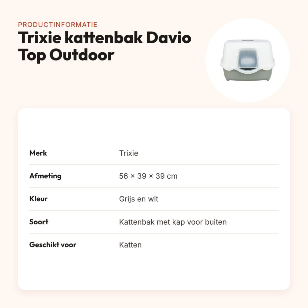 Trixie kattenbak Davio Top Outdoor grijs/wit 56 x 39 x 39 cm – met kap – productinformatie