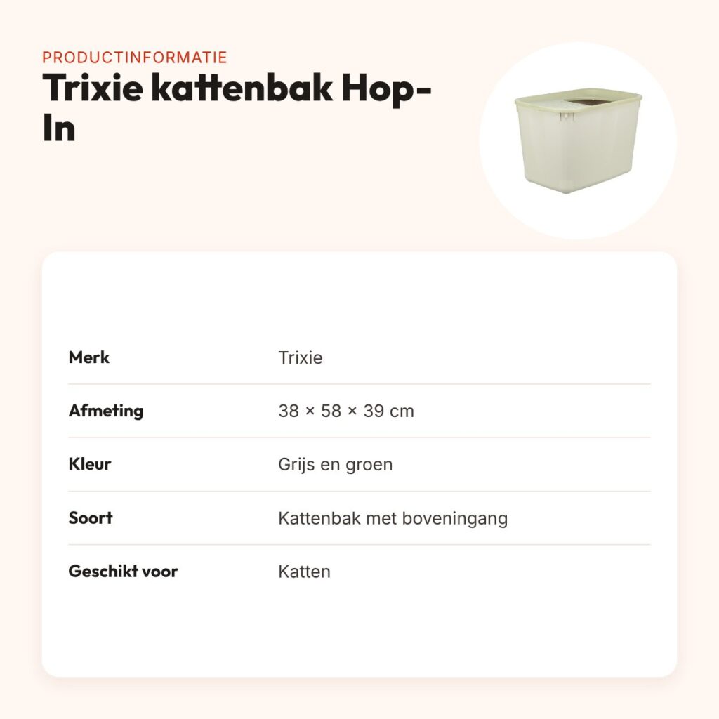 Trixie kattenbak Hop-In grijs/groen 38 x 58 x 39 cm – boveningang – productinformatie