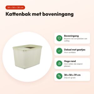 Trixie kattenbak Hop-In grijs/groen 38 x 58 x 39 cm – boveningang – voordelen