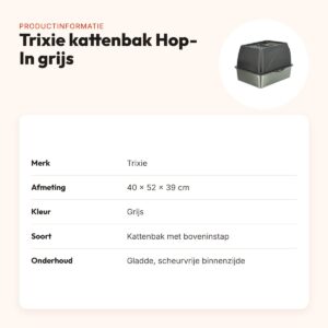 Trixie kattenbak Hop-In RVS grijs 40 x 52 x 39 cm – boveninstap – productinformatie