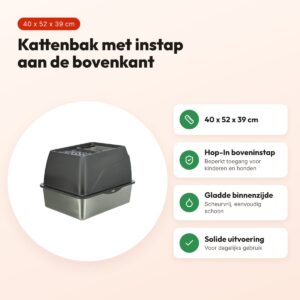 Trixie kattenbak Hop-In RVS grijs 40 x 52 x 39 cm – boveninstap – voordelen