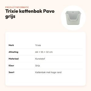 Trixie kattenbak Pavo hoge rand grijs 44 x 55 x 32 cm – productinformatie