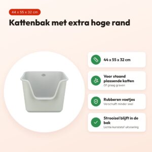 Trixie kattenbak Pavo hoge rand grijs 44 x 55 x 32 cm – voordelen