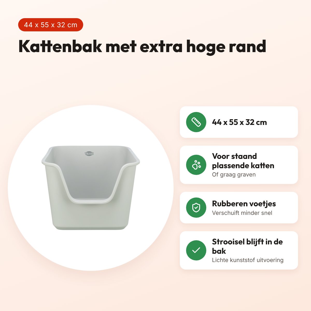 Trixie kattenbak Pavo hoge rand grijs 44 x 55 x 32 cm – voordelen
