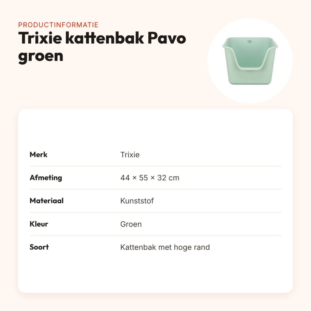 Trixie kattenbak Pavo hoge rand groen 44 x 55 x 32 cm – productinformatie